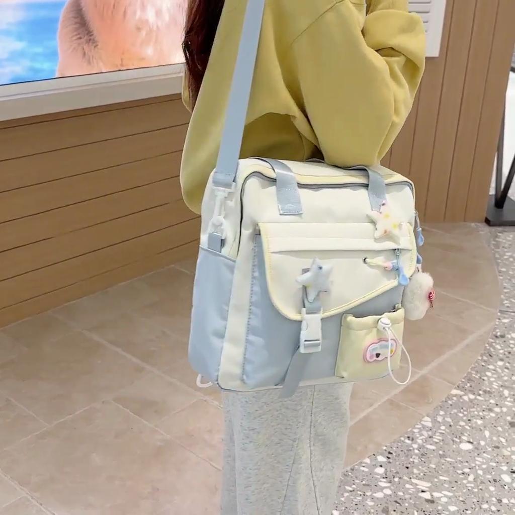 Bolso de Hombro para Estudiante de Gran Capacidad para Campus Bolso Tote de Color en Contraste para Mujer