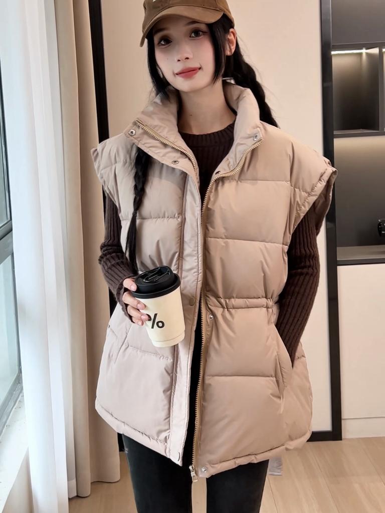 Gilet alla Moda Invernale Caldo Donna Capispalla Con Cintura Piumino Senza Maniche Casual Spesso Giacche da Donna
