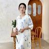 Johnature Damen Vintage Print Blumenkleider V-Ausschnitt Halbarm Sommer Hochwertiges Damen A-Linien Kleid