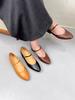 Johnature Französische Mary Jane-Pumps mit spitzer Zehenpartie und dickem Absatz, vielseitige flache Pumps aus echtem Leder