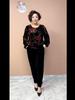 2pcs Pants Suits High-end Women's Velvet Printed Plus Size Blouse High-waist Velvet Pants Two-piece Round Neck Velvet T-shirt Fall Winter