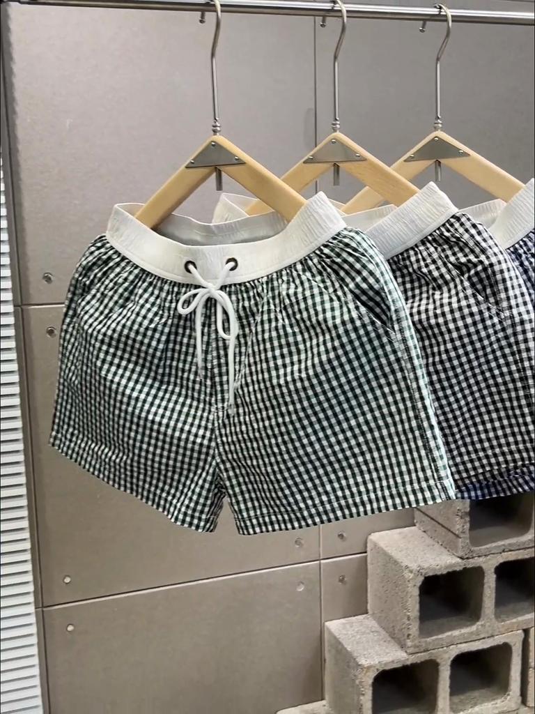 Pantaloncini Casual a Quadretti Vichy da Uomo – Pantaloncini con Tasche e Vita Elasticizzata con Coulisse per Estate, Uso Quotidiano e Streetwear