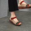 Johnature Retro Round Toe Genuine Leather Women's Shoes Cowhide Soft Sole Mixed Colors Wedge Heel Shoes