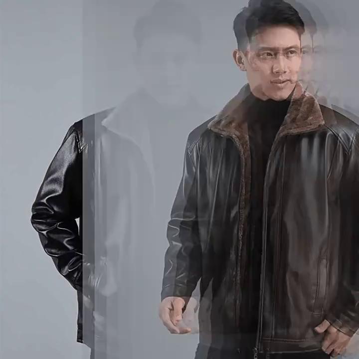 Giacca in pelle di papà più velluto e giacca invernale da uomo ispessita Giacca invernale in pelle casual da uomo di mezza età per persone di mezza età e anziani