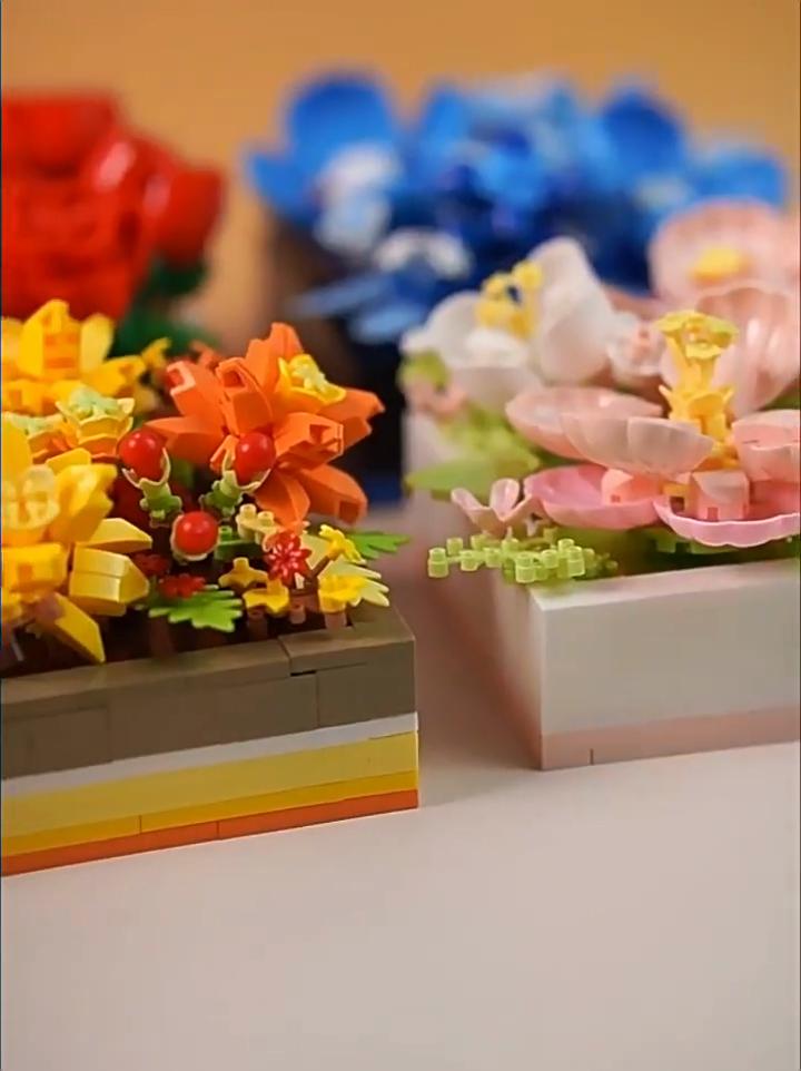 Flower Rainbow Micro Building Blocks Tulip Carnation Hyacinth Peony Earth Assembled Model Mini Brick Figure Toy With Display Box