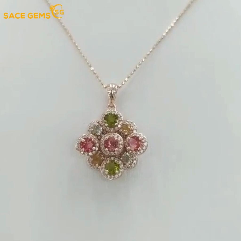 Sace Gems 925 Sterling Silver Natual Tourmaline Pendant Necklaces for Womne Sparkling Fine Jewelry Birthday Gift
