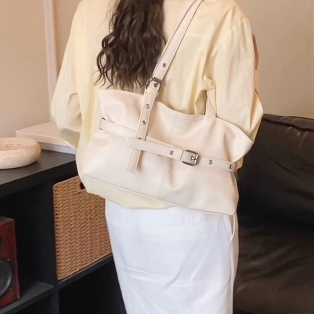 Faux Leather Tote Bag for Women with Belt Detail Fashion Shoulder Handbag Casual Everyday Use