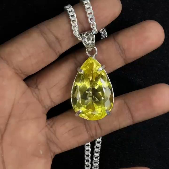 Yellow Topaz 73.2 Ct Pear Pendant 925 Sterling Silver Best For Gift