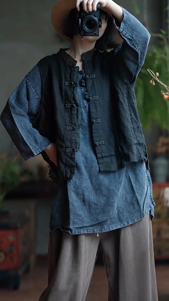 Johnature Női Vintage Mellények Kabátok Patchwork Szín Álló Gombos Ruhák Ősz Kínai Stílusú Mellények Kabátok